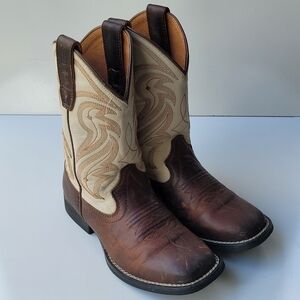 Rank 45 Boys Austin Western Boots Broad Square Toe Brown Leather Size 1D Cowboy